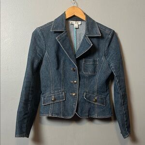 Vintage Casual Corner Blue Jean Jacket crop single button equestrian style sz 6